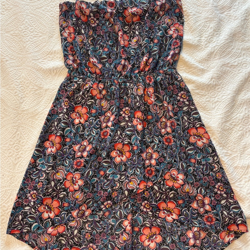 Express Black and Multicolor Strapless Dress